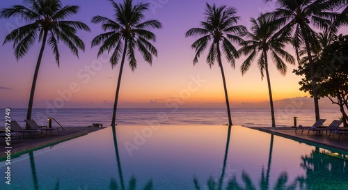 Tropical serenity at sunset pool