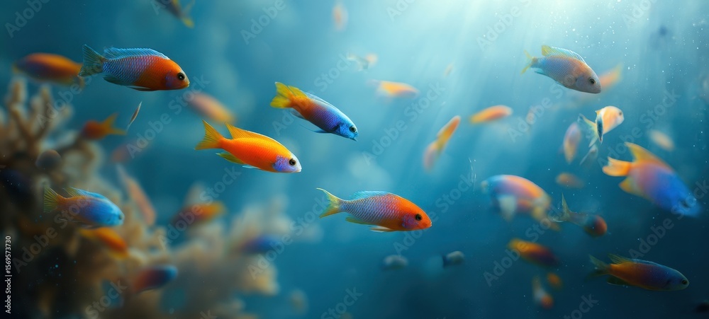 Naklejka premium The Vibrant School of Fish Swimming in a Coral Reef Scene