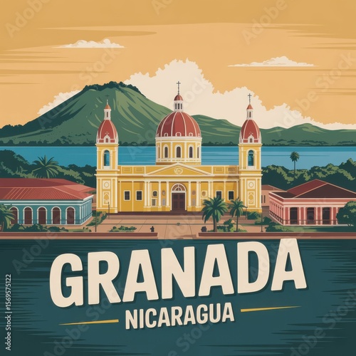 Granada Nicaragua Cathedral Travel Poster