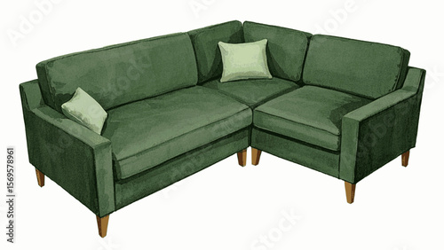 Sunlit Corner Living room sofa green isolated watercolor vector illustration svg