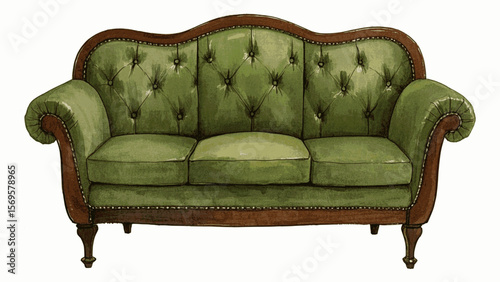 Quiet Interior Living room sofa green isolated watercolor vector illustration svg