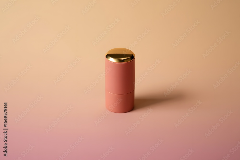 Minimalist pink cosmetic product with a shiny gold cap on a gradient background Minimalist pink cosmetic product with a shiny gold cap on a gradient background