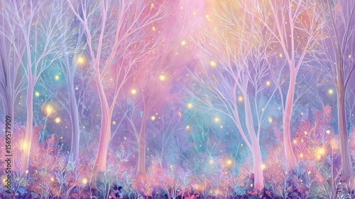Enchanted Forest with Soft Pastel Colors and Ethereal Glow Effects