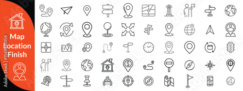 Maps, location and Navigation line editable icon set. Containing navigation, location, contains map with a pin, route map, navigator, direction and more. Vector illustration design 