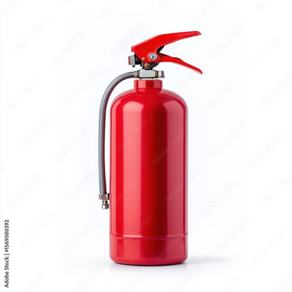 Bright Red Fire Extinguisher Isolated on White Background for Safety Image Bright Red Fire Extinguisher Isolated on White Background for Safety Image
