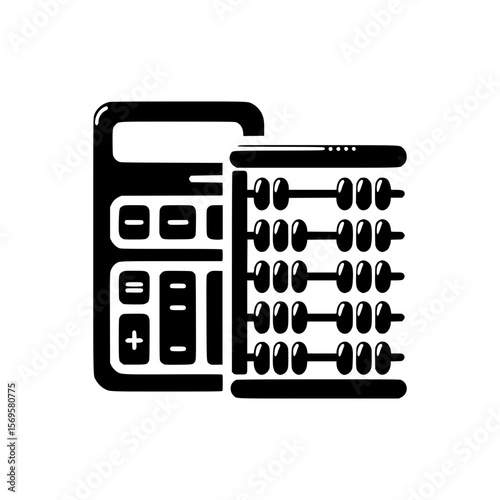 Modern calculator and traditional abacus side by side symbolizing accounting and calculation