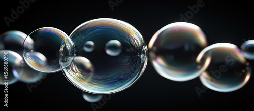 Iridescent Spheres: A Dance of Light and Transparency on Dark Background