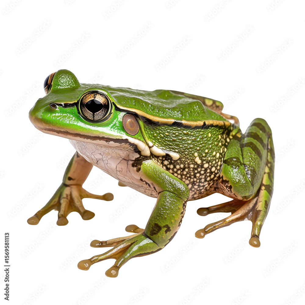 Obraz premium Close-up of a vibrant green tree frog perched on a branch in a lush natural environment showcasing its details and colors transparent background