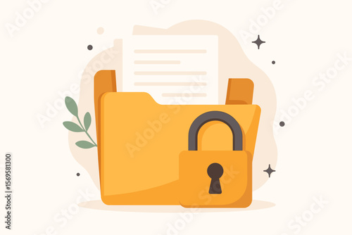 Data protection and confidential information security concept. Locked folder with private documents. Secure file access and privacy. Modern flat vector cartoon illustration.