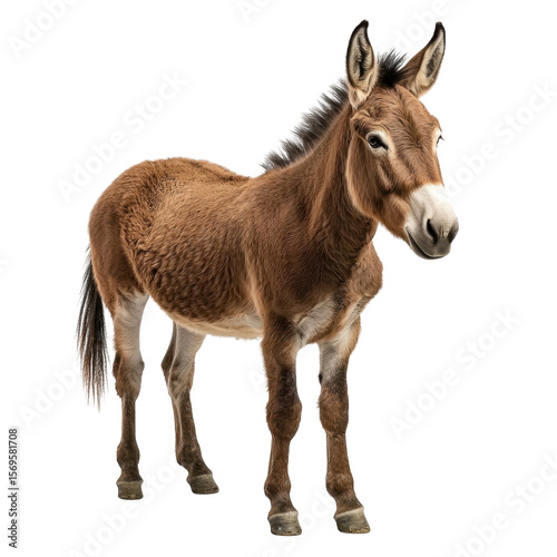 Realistic Full-Body Image of a Brown Donkey Standing in a Natural Setting on Isolated Background transparent background