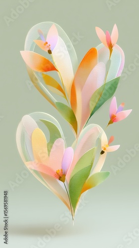 Whimsical pastel abstract flower shape with smooth flowing lines