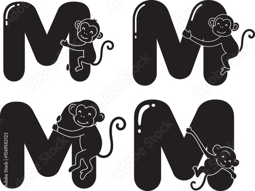 Alphabet Letter M For Monkey Character silhouette