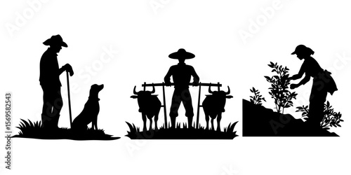 Farmers and gardeners silhouette vector set collection. Farmer, caw, male farmer