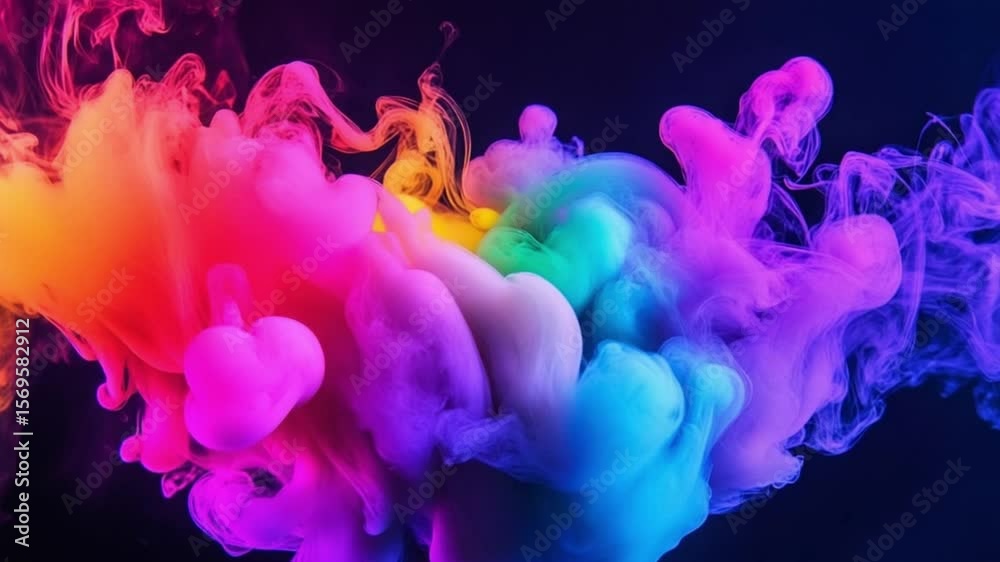 generate a picture with ink in water smooth dark background neon colors