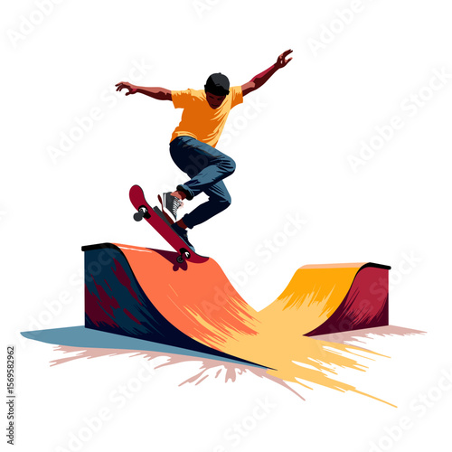 person at a skate park with colorful ramps  