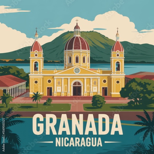Granada Nicaragua Cathedral Travel Poster