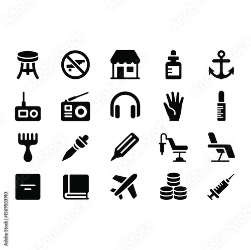 Icons de Piercing y attuites. Icons vectorial planes simples configurators end fond Blanco
