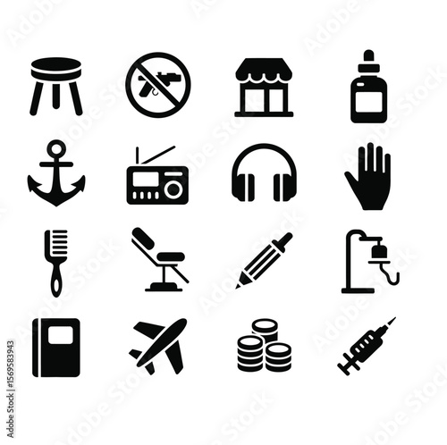 Icons de Piercing y attuites. Icons vectorial planes simples configurators end fond Blanco
