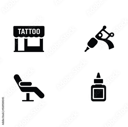 Tattoo parlor icons set, simple style Pro Vector