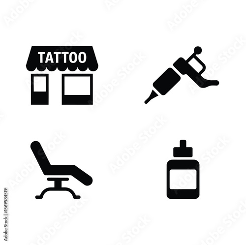 Tattoo parlor icons set, simple style Pro Vector