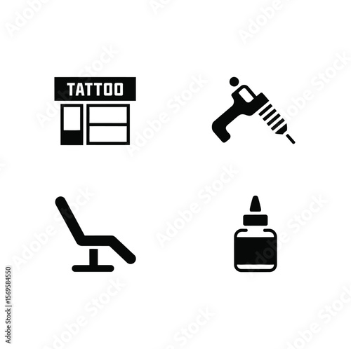 Tattoo parlor icons set, simple style Pro Vector