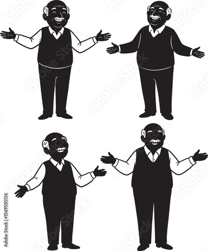 Happy Elderly Man Cartoon Character silhouette