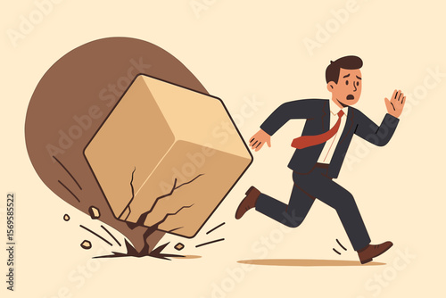 Risk aversion, avoiding or minimizing risk, businessman running from uncertainty, fear of loss, safety decision in investment, preferring security and financial stability concept