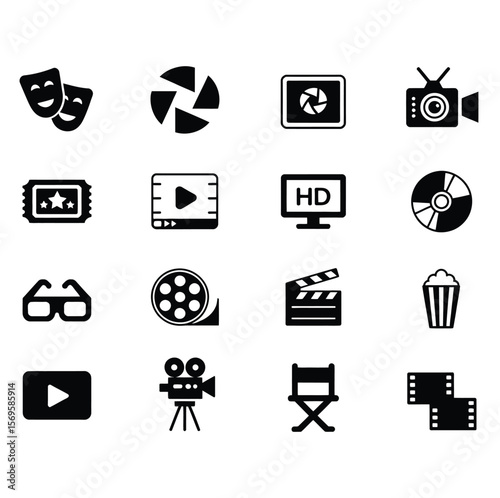 Cinema icons cinema set silhouette icons