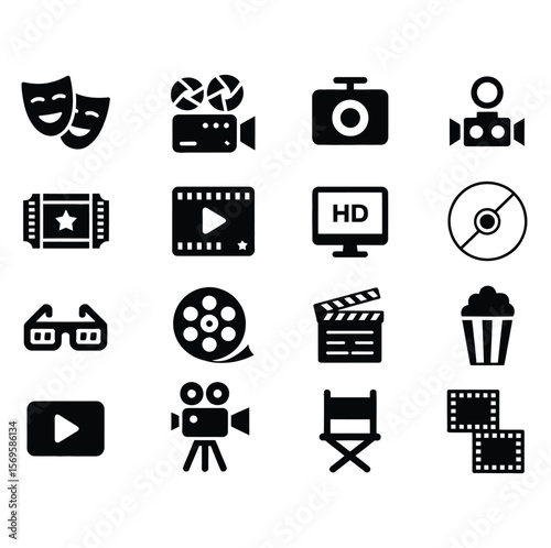Cinema icons cinema set silhouette icons