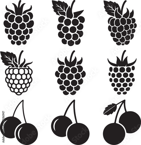 Black silhouette of berries and cherries fruit food