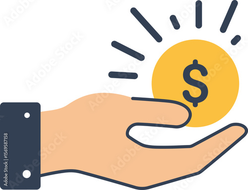 Hand holding money and a dollar sign: a business finance concept