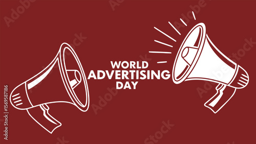 World Advertising Day: Two Outline Megaphones Announce a Bold Marketing Message,  Modern Minimalist Design,  Celebrating Global Communication and Brand Awareness.