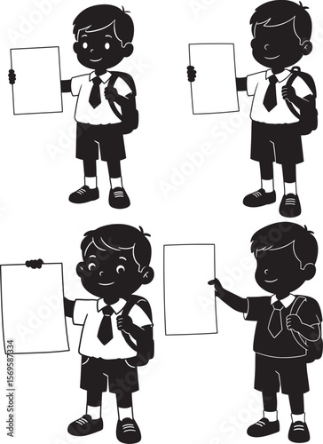School Boy In Uniform Holding Paper silhouette