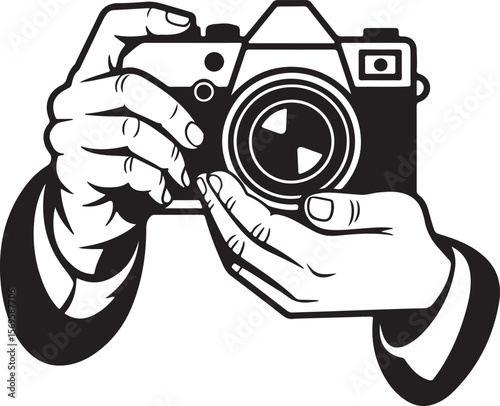 Hands holding vintage camera silhouette photography