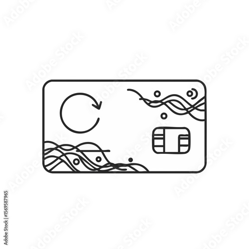 Credit Card with Circular Arrow and Decorative Waves, Flat Payment Mode Icon