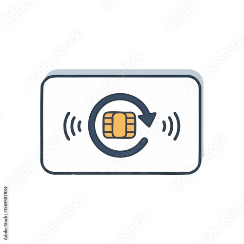 Credit Card with Circular Arrow and Decorative Waves, Flat Payment Mode Icon