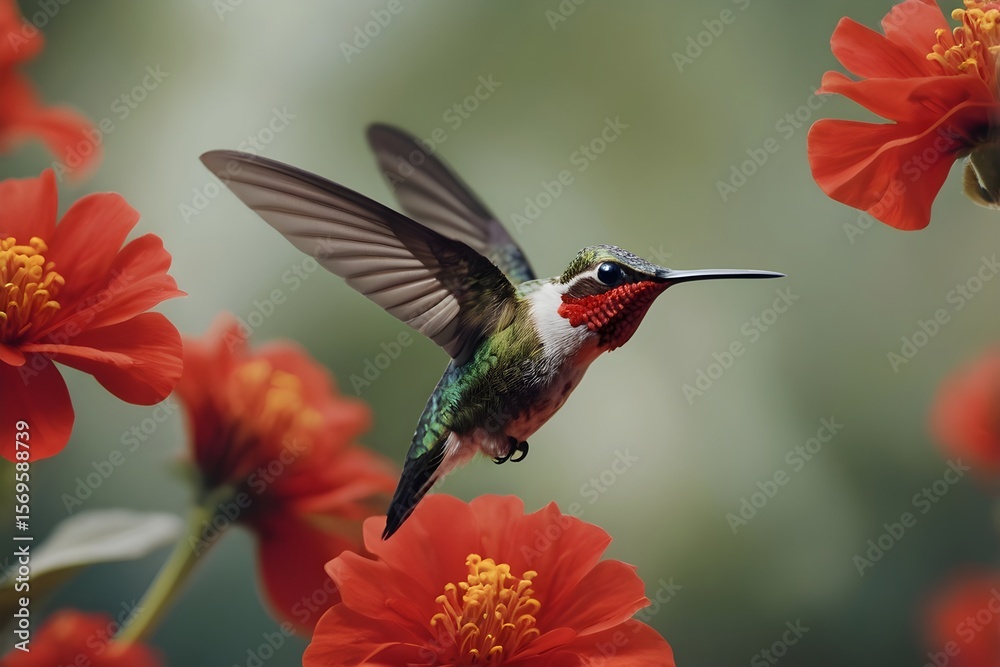 Naklejka premium hummingbird and flower