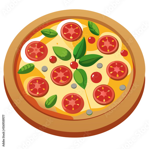 Organic Vegetable Pizza Illustration on Transparent Background - Pepperoni Pizza Vector Art Isolated on White
