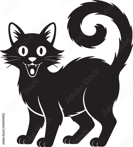 Black cat silhouette with wide eyes and open mouth animal feline