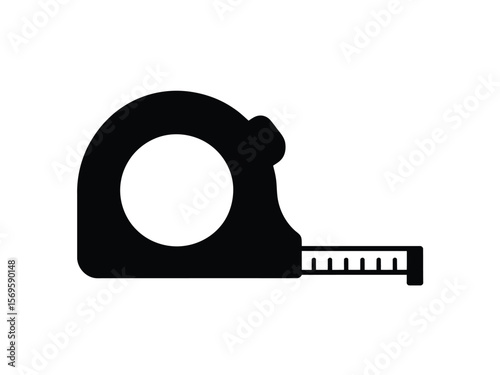 A simple black and white icon illustration of a measuring tape