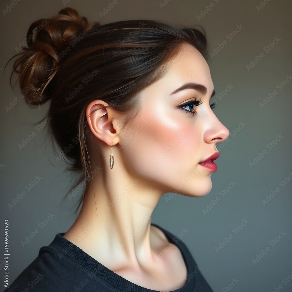 Fototapeta premium Stunningly beautiful and attractive girl. Profile view.
