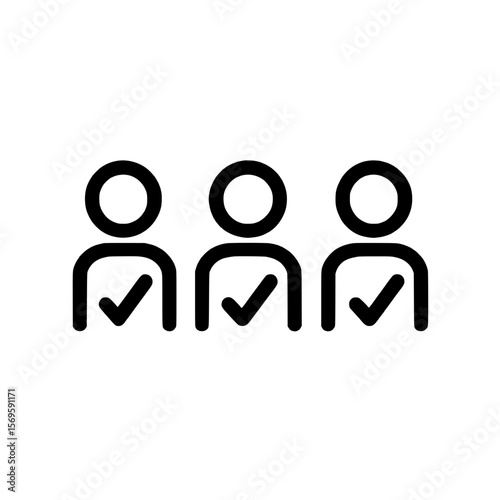 Vector Icon of Three People with Check Mark Representing Verified Team or Approved Members