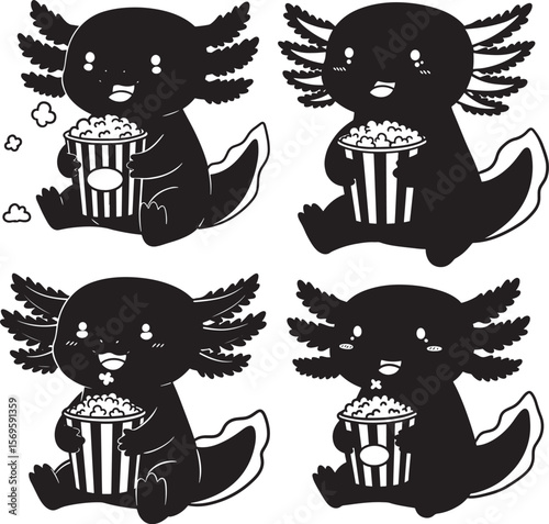 Axolotl Eating Popcorn Cute Character silhouette