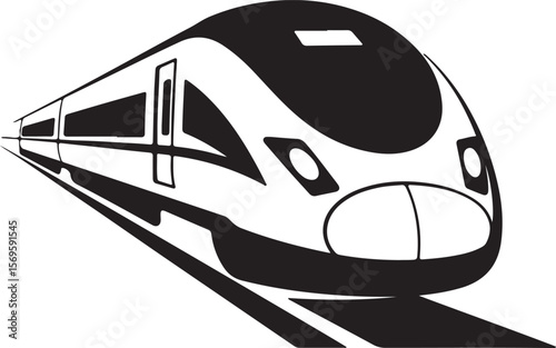 Modern high speed train silhouette on tracks transportation