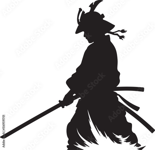 Samurai warrior silhouette holding a sword katana