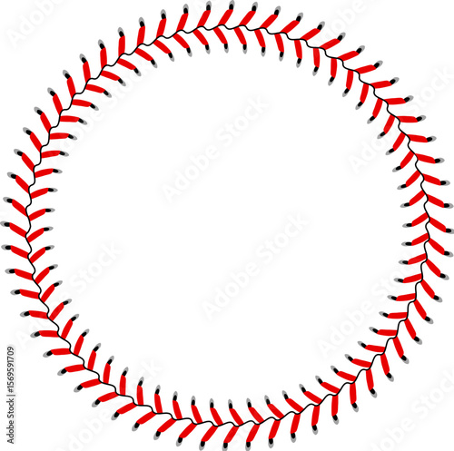 Abstract Circle frame made from red baseball stitch details. Vector illustration on white