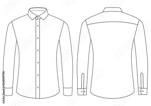 Men long sleeves formal shirt technical flat vector illustration templet design	
