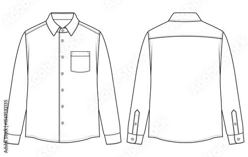 Men long sleeves formal shirt technical flat vector illustration templet design	