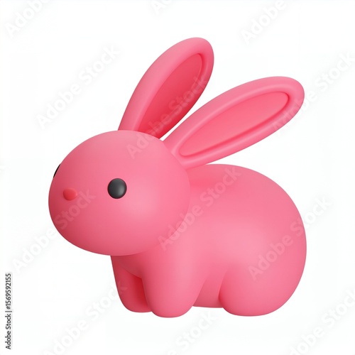 Adorable cartoon pink bunny illustration isolated on white background, featuring a cute and minimalist design with large ears and a round body