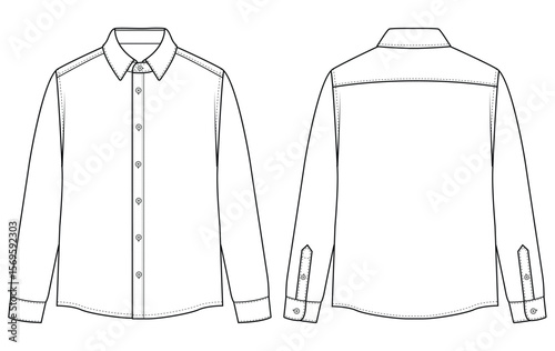 Men long sleeves formal shirt technical flat vector illustration templet design	